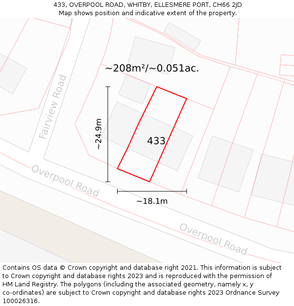 433, OVERPOOL ROAD, WHITBY, ELLESMERE PORT, CH66 2JD: Plot and title map