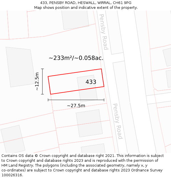 433, PENSBY ROAD, HESWALL, WIRRAL, CH61 9PG: Plot and title map