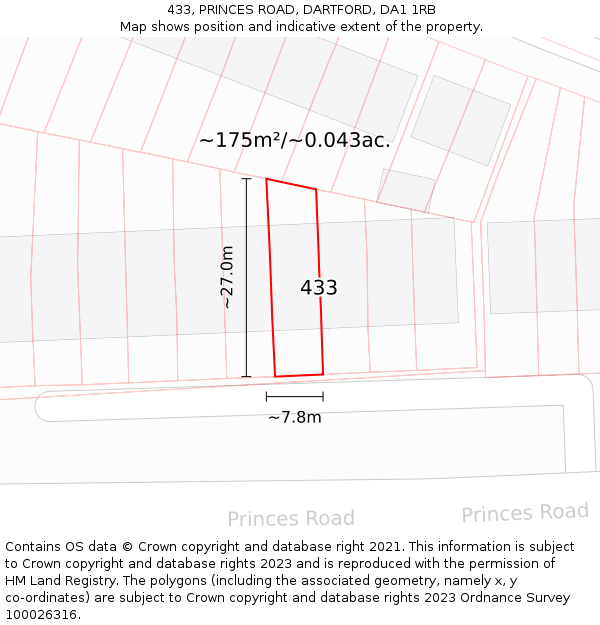 433, PRINCES ROAD, DARTFORD, DA1 1RB: Plot and title map