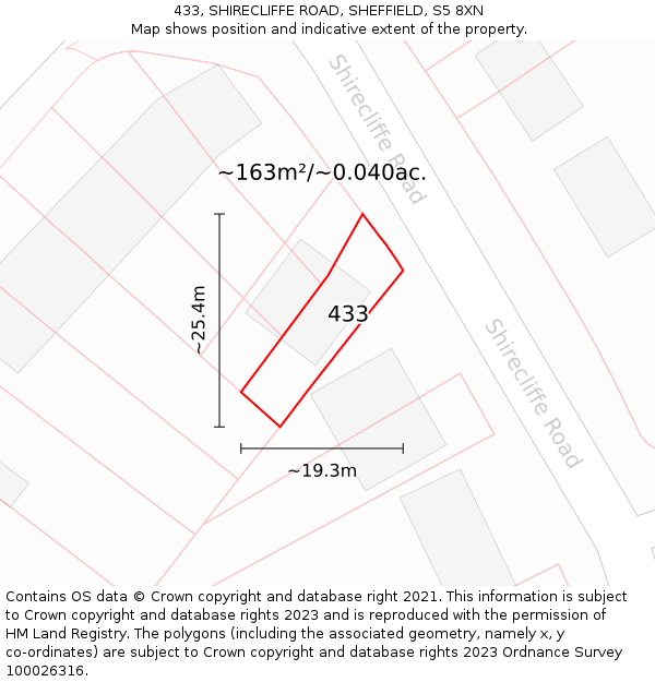 433, SHIRECLIFFE ROAD, SHEFFIELD, S5 8XN: Plot and title map