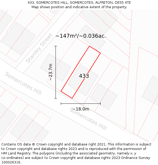 433, SOMERCOTES HILL, SOMERCOTES, ALFRETON, DE55 4TE: Plot and title map