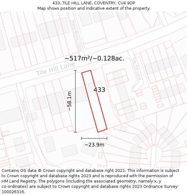 433, TILE HILL LANE, COVENTRY, CV4 9DP: Plot and title map