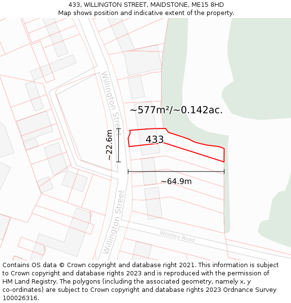 433, WILLINGTON STREET, MAIDSTONE, ME15 8HD: Plot and title map