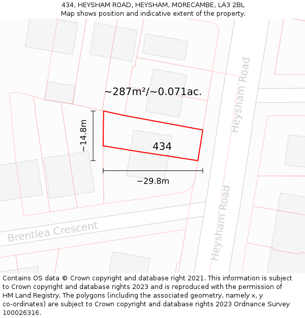 434, HEYSHAM ROAD, HEYSHAM, MORECAMBE, LA3 2BL: Plot and title map