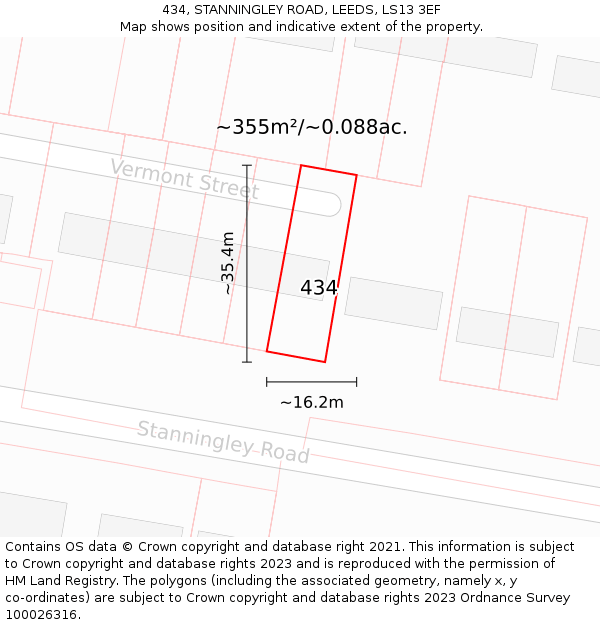434, STANNINGLEY ROAD, LEEDS, LS13 3EF: Plot and title map