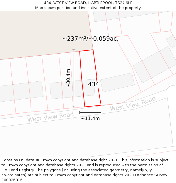 434, WEST VIEW ROAD, HARTLEPOOL, TS24 9LP: Plot and title map