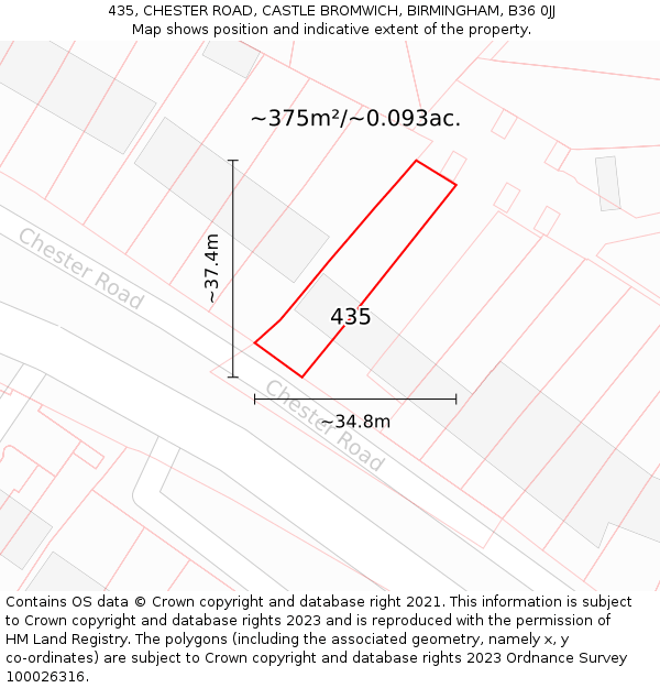 435, CHESTER ROAD, CASTLE BROMWICH, BIRMINGHAM, B36 0JJ: Plot and title map