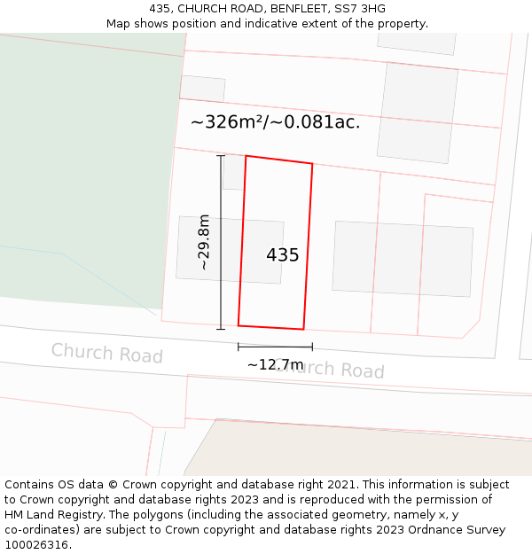 435, CHURCH ROAD, BENFLEET, SS7 3HG: Plot and title map