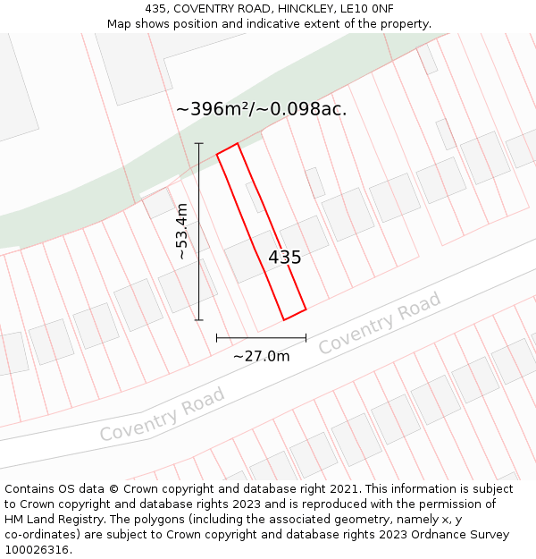 435, COVENTRY ROAD, HINCKLEY, LE10 0NF: Plot and title map