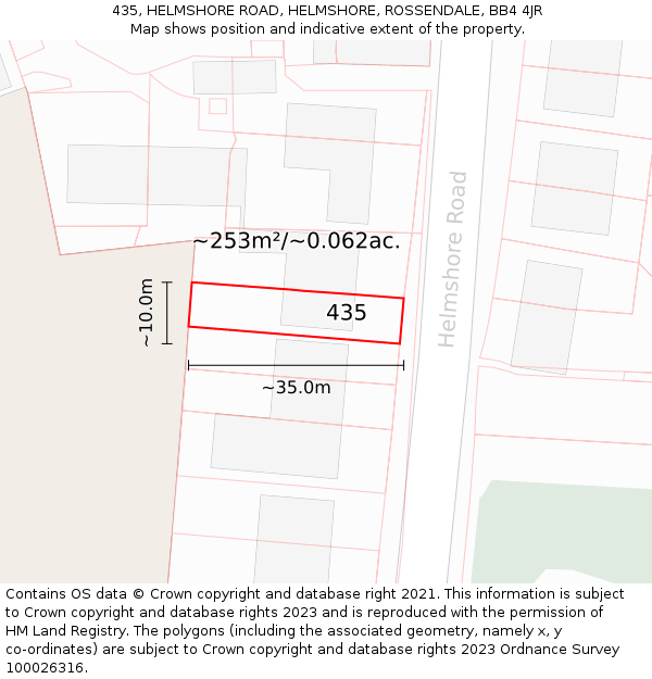 435, HELMSHORE ROAD, HELMSHORE, ROSSENDALE, BB4 4JR: Plot and title map
