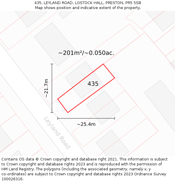 435, LEYLAND ROAD, LOSTOCK HALL, PRESTON, PR5 5SB: Plot and title map