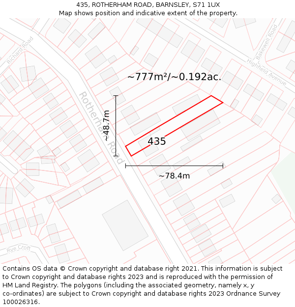 435, ROTHERHAM ROAD, BARNSLEY, S71 1UX: Plot and title map