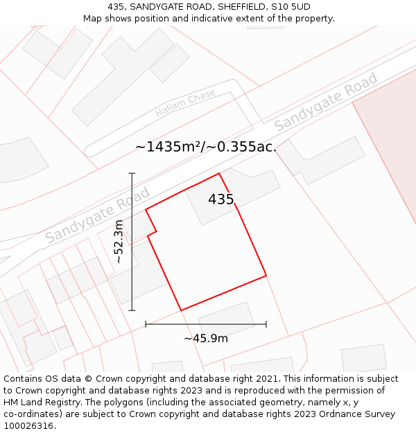 435, SANDYGATE ROAD, SHEFFIELD, S10 5UD: Plot and title map