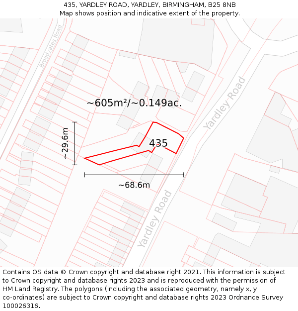 435, YARDLEY ROAD, YARDLEY, BIRMINGHAM, B25 8NB: Plot and title map