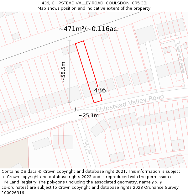 436, CHIPSTEAD VALLEY ROAD, COULSDON, CR5 3BJ: Plot and title map