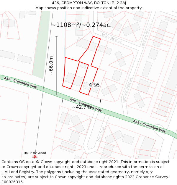 436, CROMPTON WAY, BOLTON, BL2 3AJ: Plot and title map