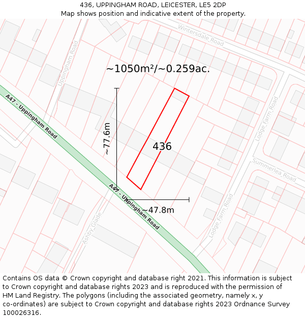 436, UPPINGHAM ROAD, LEICESTER, LE5 2DP: Plot and title map