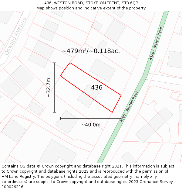 436, WESTON ROAD, STOKE-ON-TRENT, ST3 6QB: Plot and title map