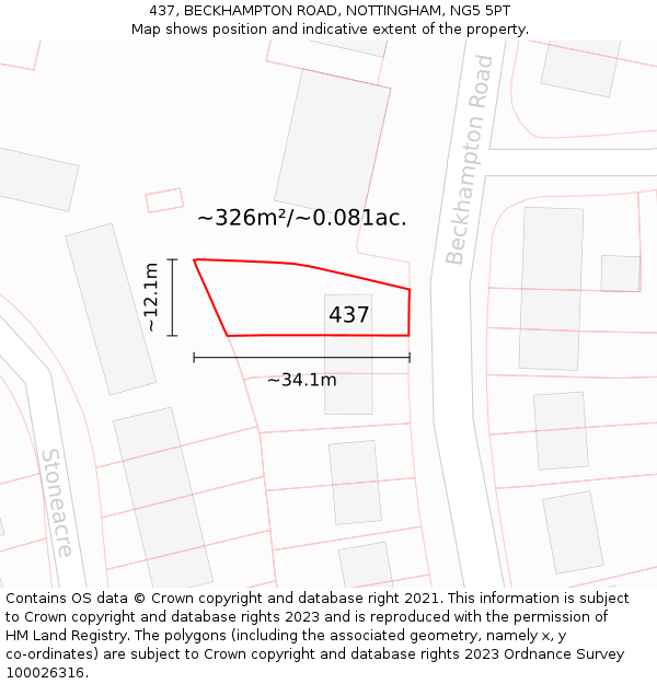 437, BECKHAMPTON ROAD, NOTTINGHAM, NG5 5PT: Plot and title map