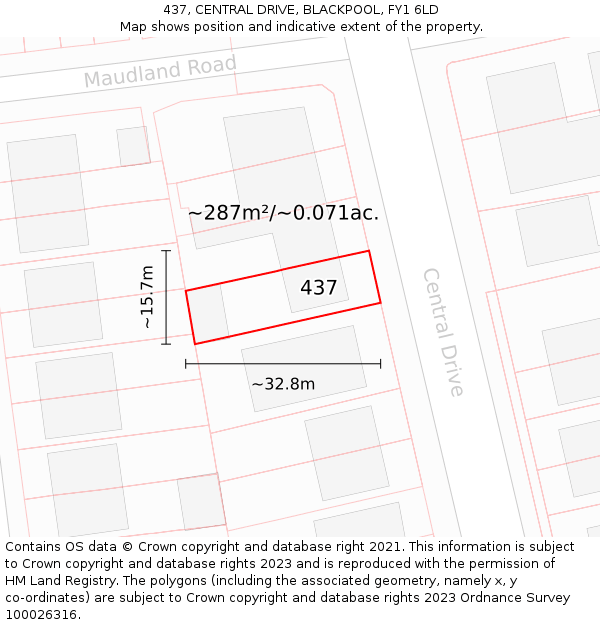 437, CENTRAL DRIVE, BLACKPOOL, FY1 6LD: Plot and title map