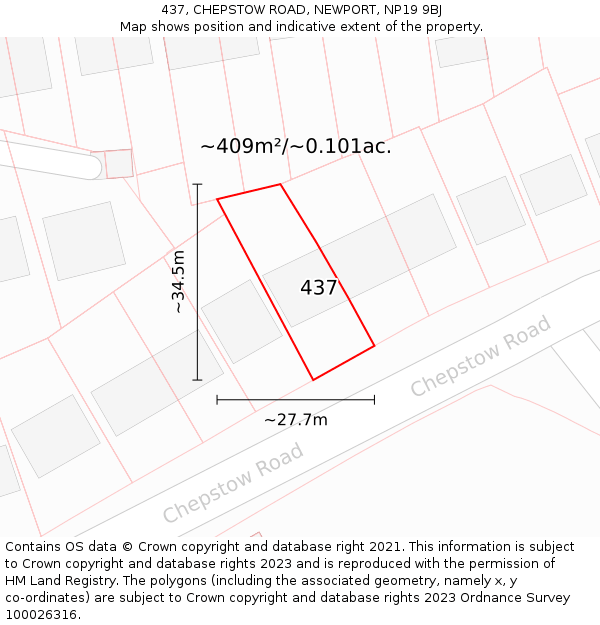 437, CHEPSTOW ROAD, NEWPORT, NP19 9BJ: Plot and title map