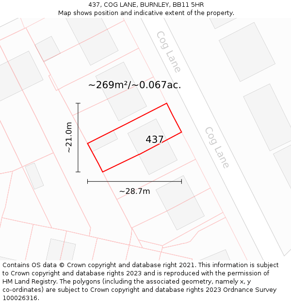 437, COG LANE, BURNLEY, BB11 5HR: Plot and title map