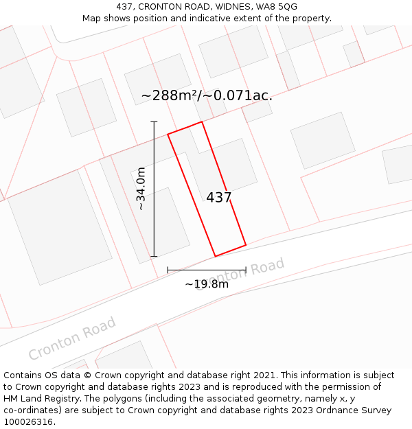 437, CRONTON ROAD, WIDNES, WA8 5QG: Plot and title map