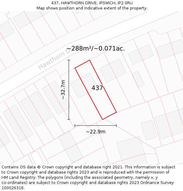 437, HAWTHORN DRIVE, IPSWICH, IP2 0RU: Plot and title map