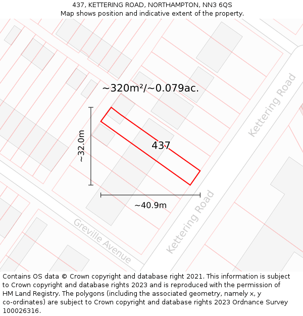 437, KETTERING ROAD, NORTHAMPTON, NN3 6QS: Plot and title map