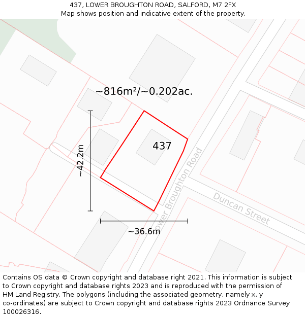437, LOWER BROUGHTON ROAD, SALFORD, M7 2FX: Plot and title map