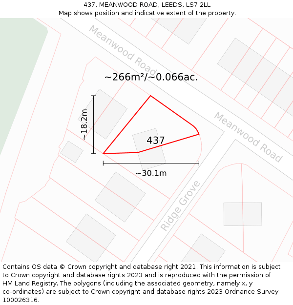 437, MEANWOOD ROAD, LEEDS, LS7 2LL: Plot and title map