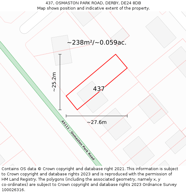 437, OSMASTON PARK ROAD, DERBY, DE24 8DB: Plot and title map