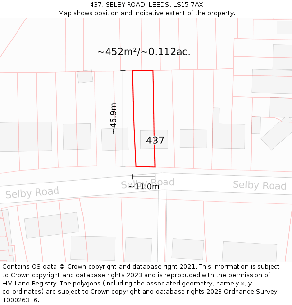 437, SELBY ROAD, LEEDS, LS15 7AX: Plot and title map