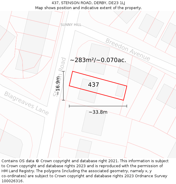 437, STENSON ROAD, DERBY, DE23 1LJ: Plot and title map