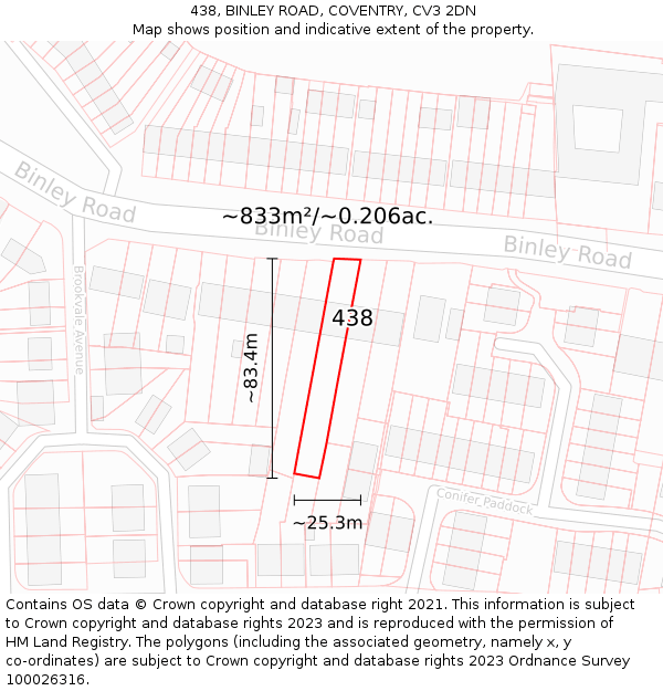 438, BINLEY ROAD, COVENTRY, CV3 2DN: Plot and title map