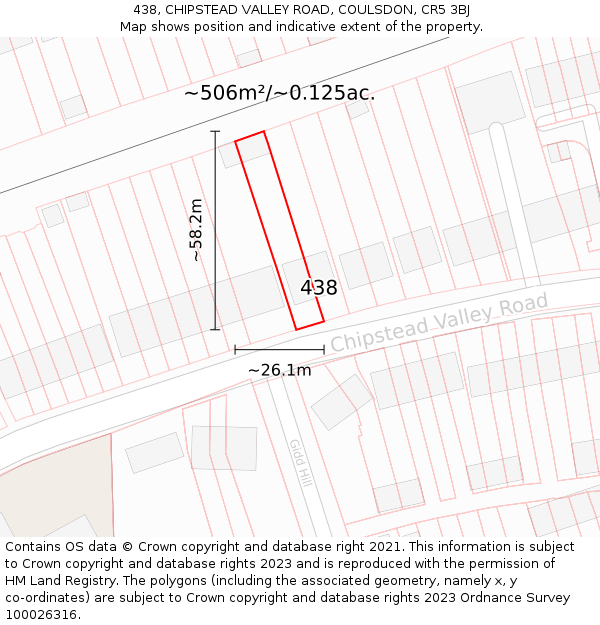 438, CHIPSTEAD VALLEY ROAD, COULSDON, CR5 3BJ: Plot and title map