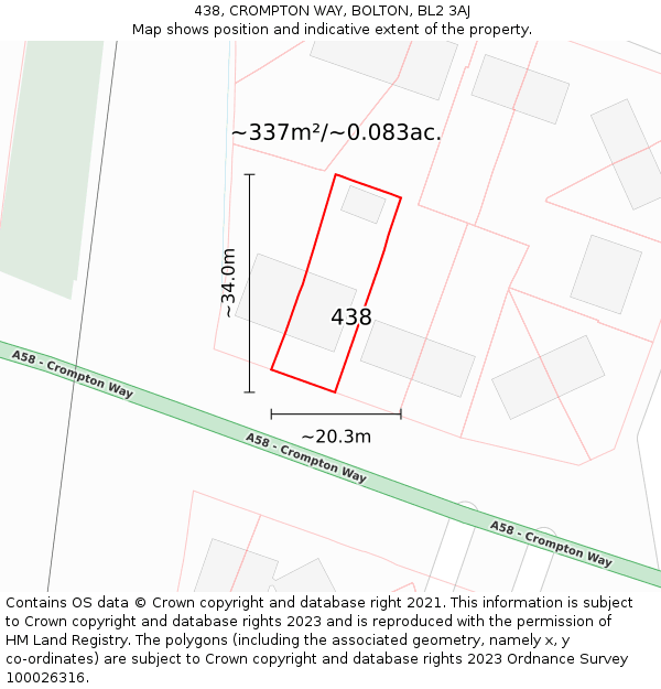 438, CROMPTON WAY, BOLTON, BL2 3AJ: Plot and title map