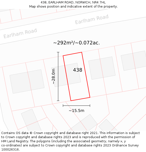438, EARLHAM ROAD, NORWICH, NR4 7HL: Plot and title map