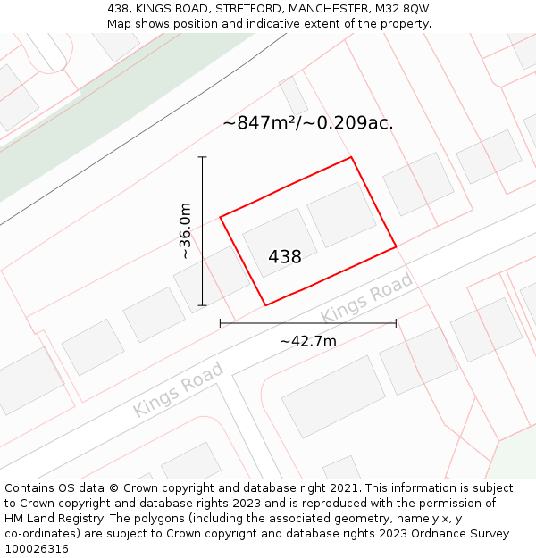438, KINGS ROAD, STRETFORD, MANCHESTER, M32 8QW: Plot and title map