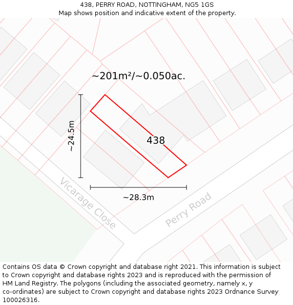 438, PERRY ROAD, NOTTINGHAM, NG5 1GS: Plot and title map