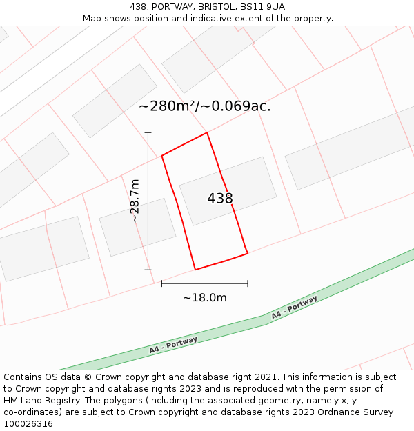 438, PORTWAY, BRISTOL, BS11 9UA: Plot and title map