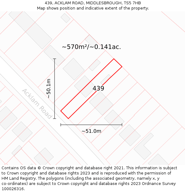 439, ACKLAM ROAD, MIDDLESBROUGH, TS5 7HB: Plot and title map