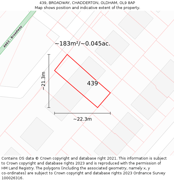 439, BROADWAY, CHADDERTON, OLDHAM, OL9 8AP: Plot and title map