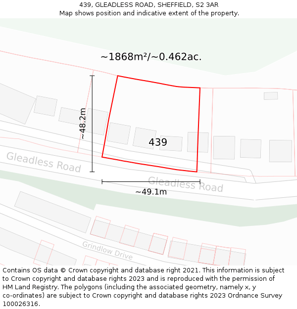 439, GLEADLESS ROAD, SHEFFIELD, S2 3AR: Plot and title map