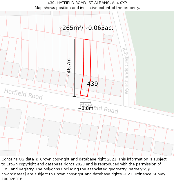 439, HATFIELD ROAD, ST ALBANS, AL4 0XP: Plot and title map