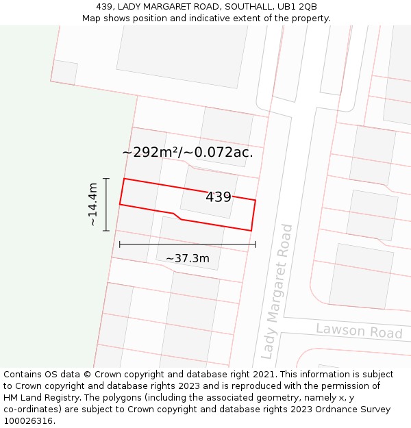 439, LADY MARGARET ROAD, SOUTHALL, UB1 2QB: Plot and title map