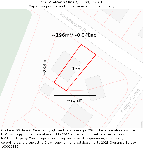 439, MEANWOOD ROAD, LEEDS, LS7 2LL: Plot and title map