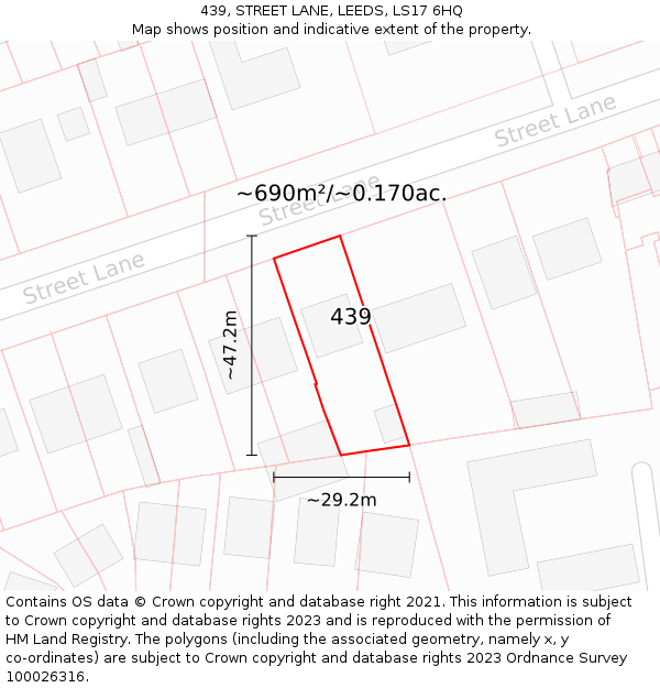 439, STREET LANE, LEEDS, LS17 6HQ: Plot and title map
