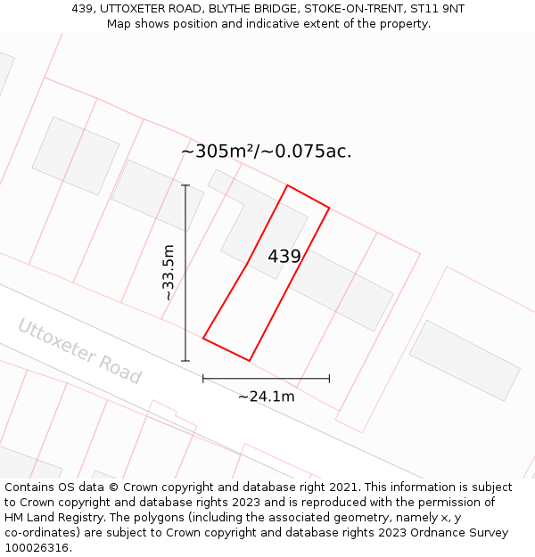 439, UTTOXETER ROAD, BLYTHE BRIDGE, STOKE-ON-TRENT, ST11 9NT: Plot and title map