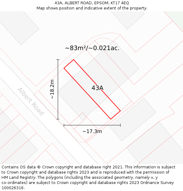 43A, ALBERT ROAD, EPSOM, KT17 4EQ: Plot and title map